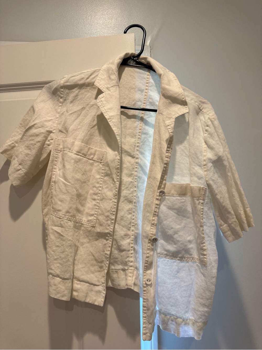Everlane Cream Button-Down Short-Sleeve Shirt